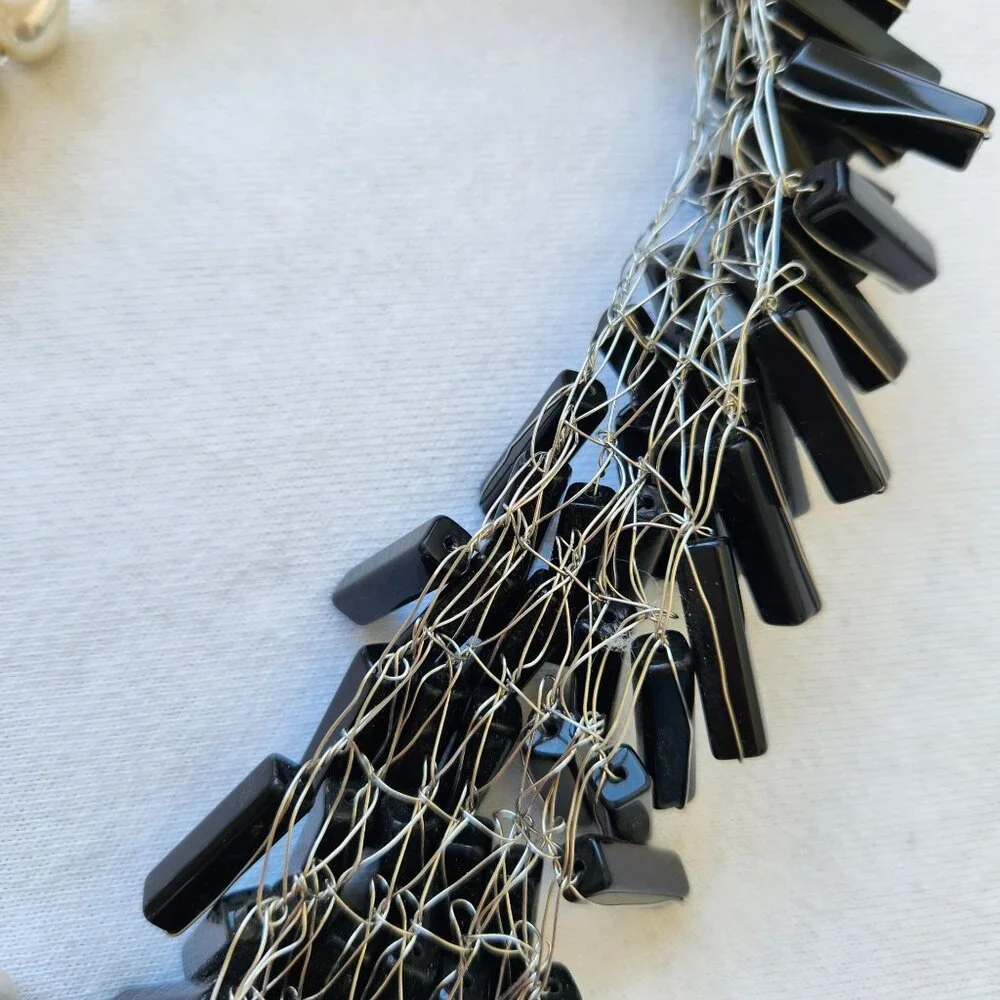 Beaded Black White Statement Necklace Bold Chunky Glam Elegant Office Siren - Picture 8 of 8